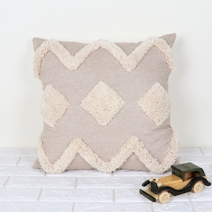 Premium 45x45cm Boho Tufted Cotton Pillow Cover Beige Cream Textured Cushion Cover with Tassels | 18x18Inch Throw Pillow Case Gift for Her