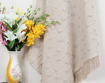 Luxury Cream Textured Blanket - Handloom Chunky Woven Sofa Throw Blanket - Boho Cotton Throw - Tufted Dot Blanket