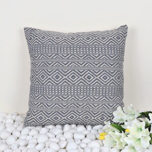 Boho Stripe Cotton Pillow Cover 20x20 Grey Ivory Handwoven Cushion, Textured Throw Pillow, 18x18 Decorative Case Mother’s Day & Spring Decor
