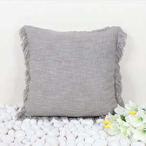 Premium Grey Boho Embroidered Fringe Pillow Cover | 100% Cotton 18x18 Cushion Cover | Textured Decorative Throw Pillow l Gift for Home Decor