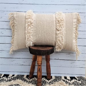 Handmade Boho Tufted Cotton Pillow Cover: 14x20 Lumbar Cushion