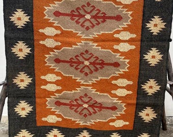 Boho Chic Wool Jute Kilim Rug Carpet | Handwoven Eco-Friendly Flatweave Dhurrie  Vintage Rustic Floor Mat Sustainable Housewarming Gift Idea