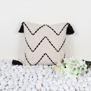 Boho Embroidered Geometric Throw Pillowcase - White/Black | 45x45cm | 18x18inches | 100% Cotton Boho Embroidered Geometric Throw Pillowcase