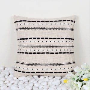 Embroidered Cotton Throw Pillow Cover: Textured Boho Cushion (18x18 Inch)