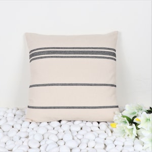 Vintage Pillow, Antique Pillow, Grainsack Pillow, Grain sack Pillow Cover with Black woven Stripe, Sofa Cushion Cover Stripes Pillow