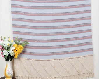 Modern Stripe Woven Blanket/ Handmade Cotton Blanket/ Tufted Throw Blanket/ Bohemian Coverlet (50x60 Inch)