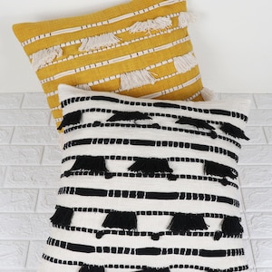 Set of 2 Recycle Cotton Modern HandLoom Woven Mustard Yellow & Black Pillowcases, 45x45 cm | 18x18 Inch Cushion Cover Handwoven Pillow Cover