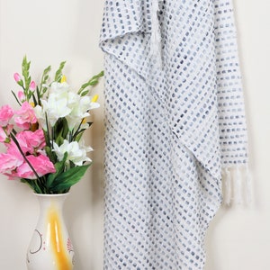 Striped Cotton Acrylic Throw Blanket: Soft Woven Plaid with Fringes