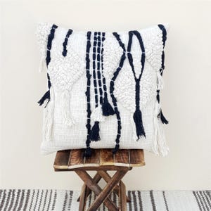 50x50Cm Black ivory 100%Cotton Hand Woven Textured Boho Throw Pillowcase 20x20 Inch Boho embroidery textured cushion cover Decoration pillow