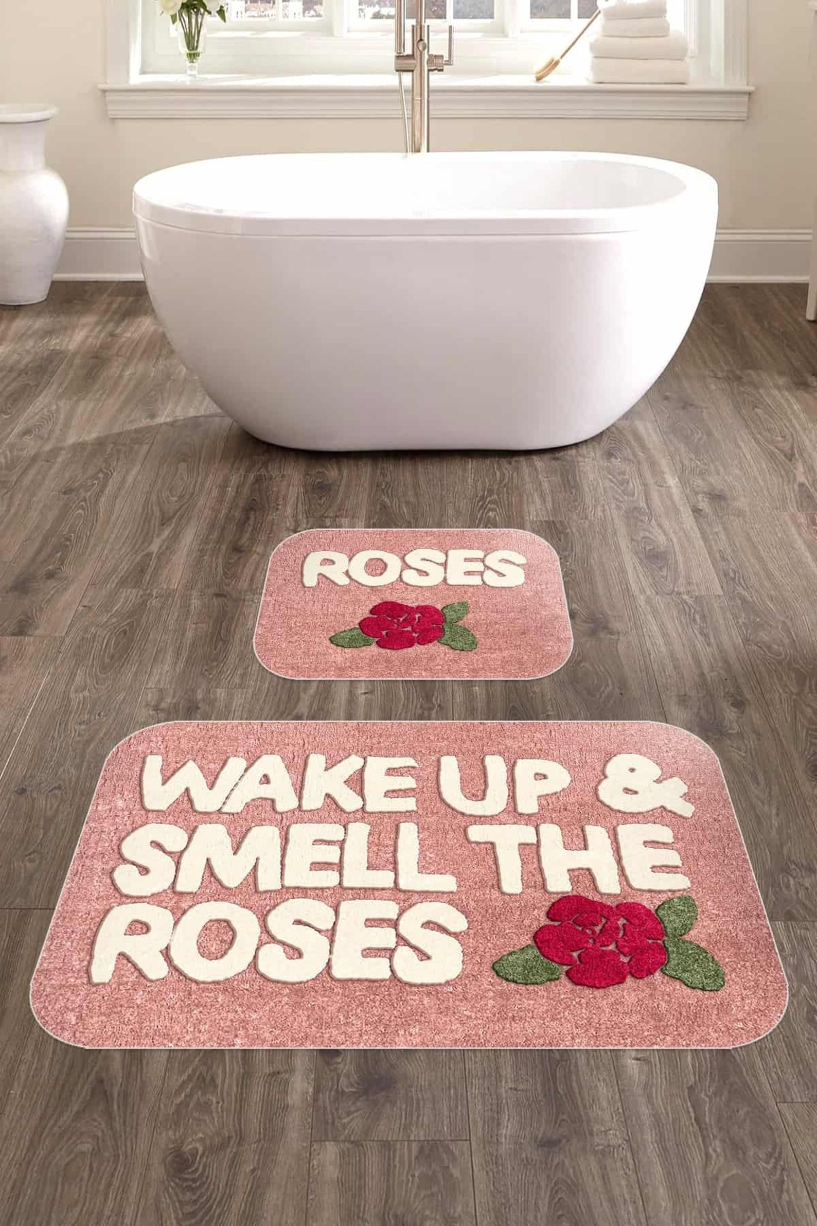Bathroom Carpet Rug Rose Pink White 2 Piece Set Nonslip Mop Etsy