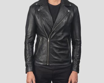 MOTROX Schwarze Schaffell-Lederjacke für Herren - Moderner Reißverschluss-Front-Stil