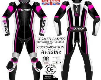 Damen Leder Motorrad-Rennanzug: CE Armored Biker Moto Style