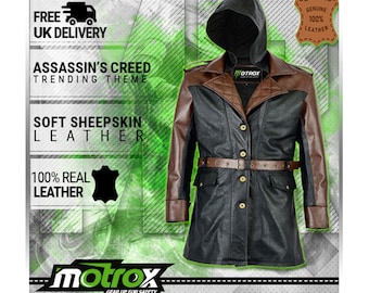 Herren Assassin’s Creed Leder Trenchcoat mit Kapuze