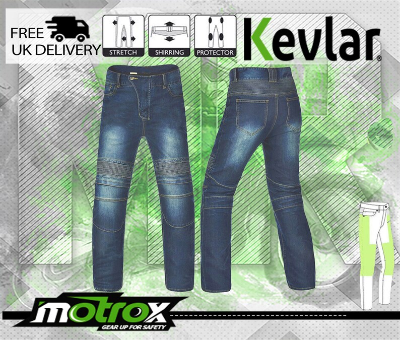 Dimex Men's Motorcycle Denim Jeans - Armoured Kevlar Lined Trousers With CE Level 1 Hip & Knee Protection (Black/Blue)