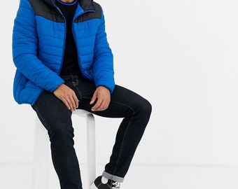 Mens Puffer Jacket Zip Up Diamond Quilted Lined Bubble Coat Padded Puffer Winter