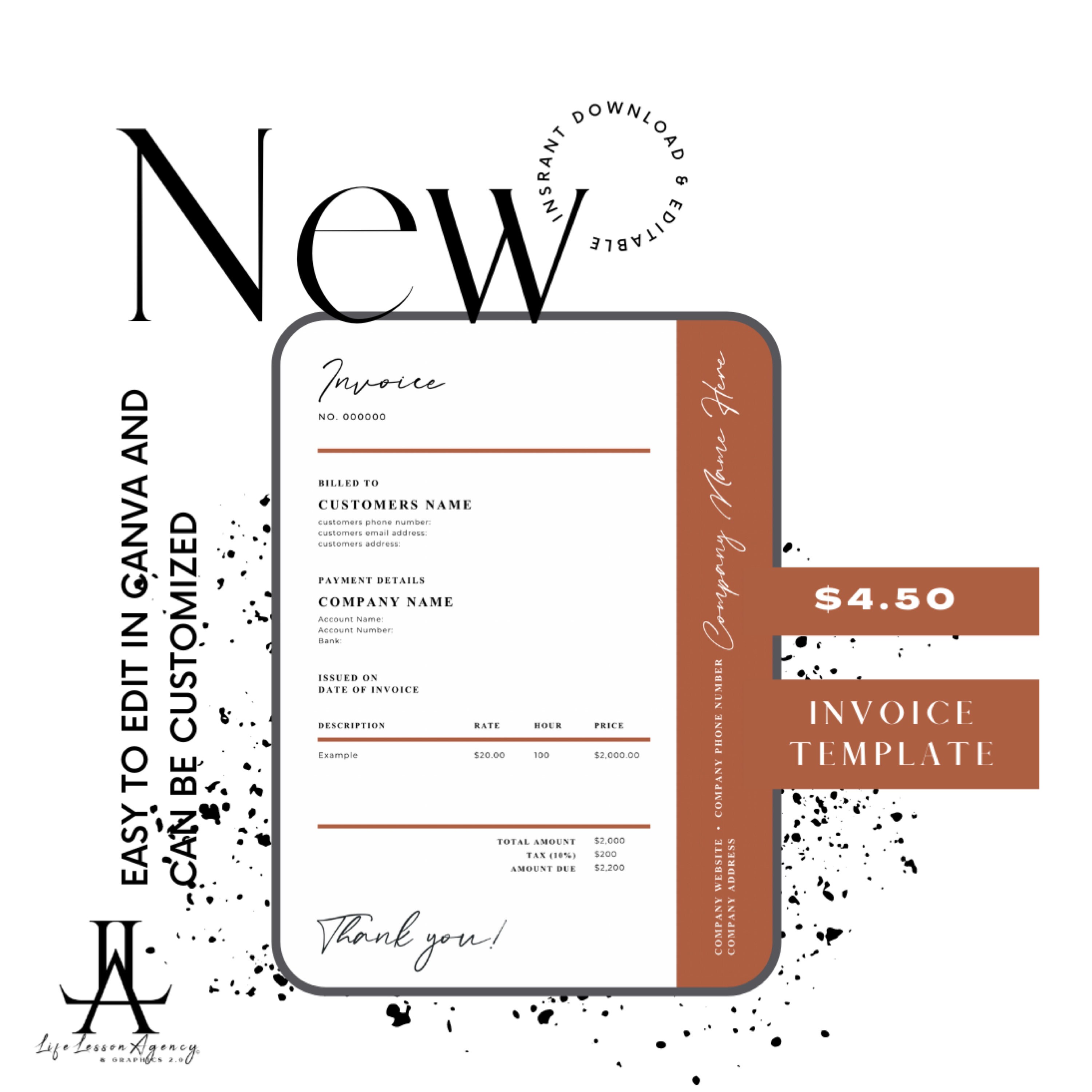 Rust Check Invoice Brown Rust Invoice Template, Editable Design in Canva, Printable, DIY ...