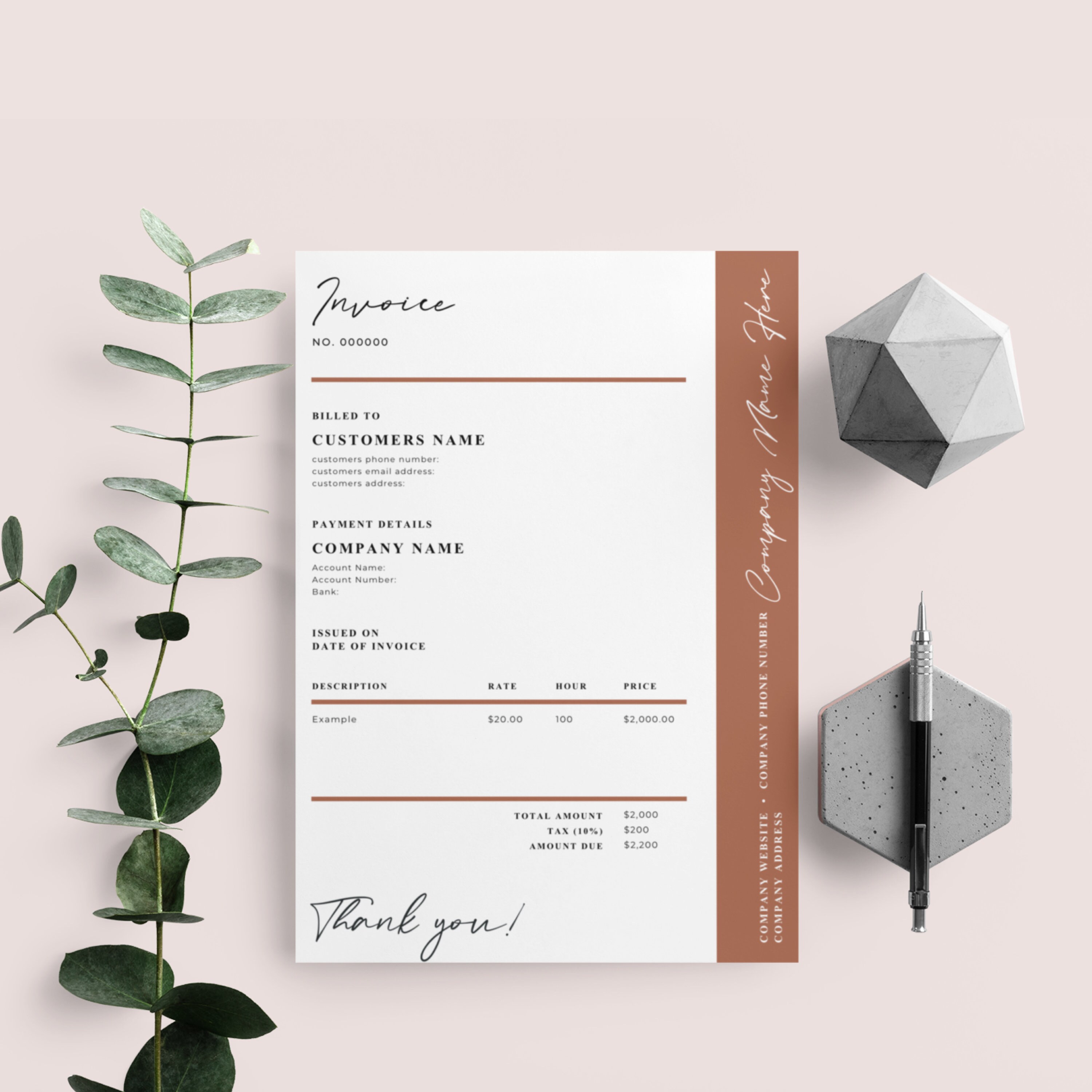 Rust Check Invoice Brown Rust Invoice Template, Editable Design in Canva, Printable, DIY ...