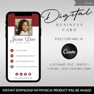 Realtor Burgundy Digital Business Card | Modern Digital Business Card | Custom Digital Business Card | Business Card | Canva Business Card