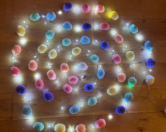 PomPom Fairy String Lights, pompom garland, pastel rainbow, tent decor, playroom decor, home accents, baby shower, kids decor, String lights