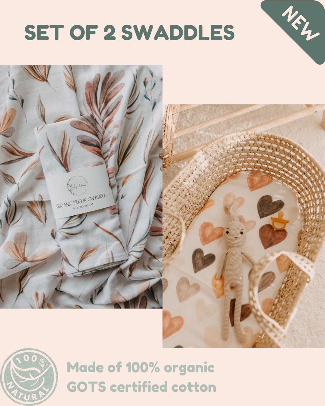 Set of 2 Swaddle Covers Brownie Hearts Autumn Dreams Etsy