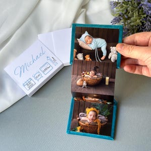 Gepersonaliseerde baby uittrekbare fotoalbum | pasgeboren | Verjaardag fotokaart | Aangepast mini-fotoalbum | Cadeau voor hem | Voor haar | Cadeau voor familie