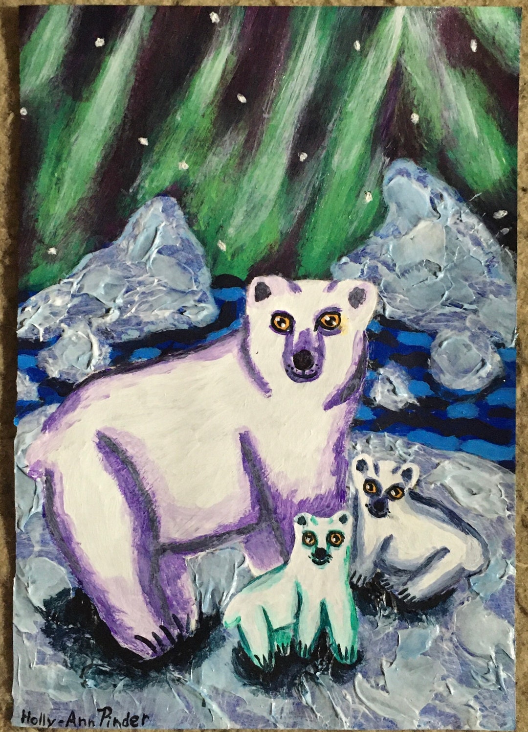 Polar Bear Northern Lights Snow Painting - Etsy