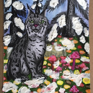 Canadian Lynx Mushroom Drawing, Snowy Leaf Painting