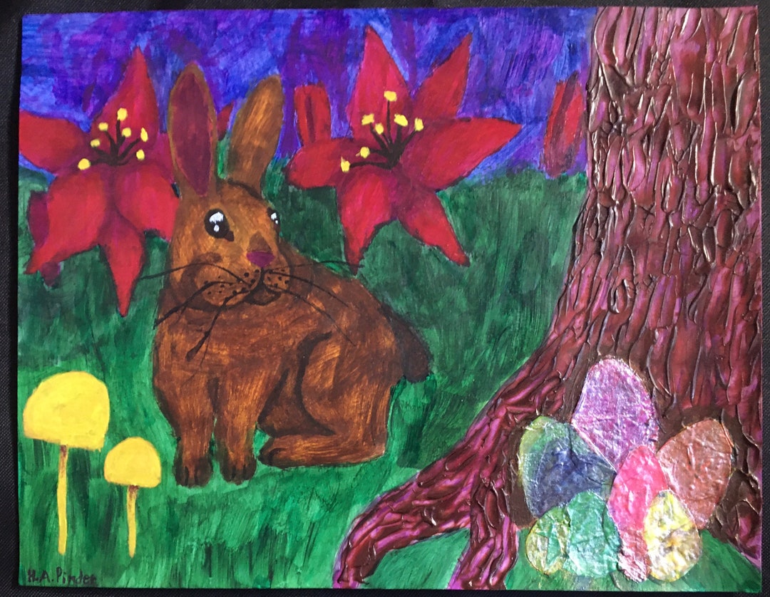 Rabbit Lilies Easter Egg Painting - Etsy