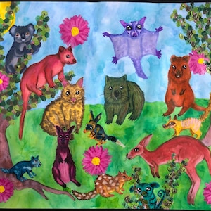 Kangaroo Sugar Glider Bilby Painting, Wombat Koala Wallaby Drawing, Marsupial Quokka Possum Art, Australian Animal Picture