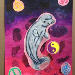 Dipinto di balena beluga, arte simbolo spirituale
