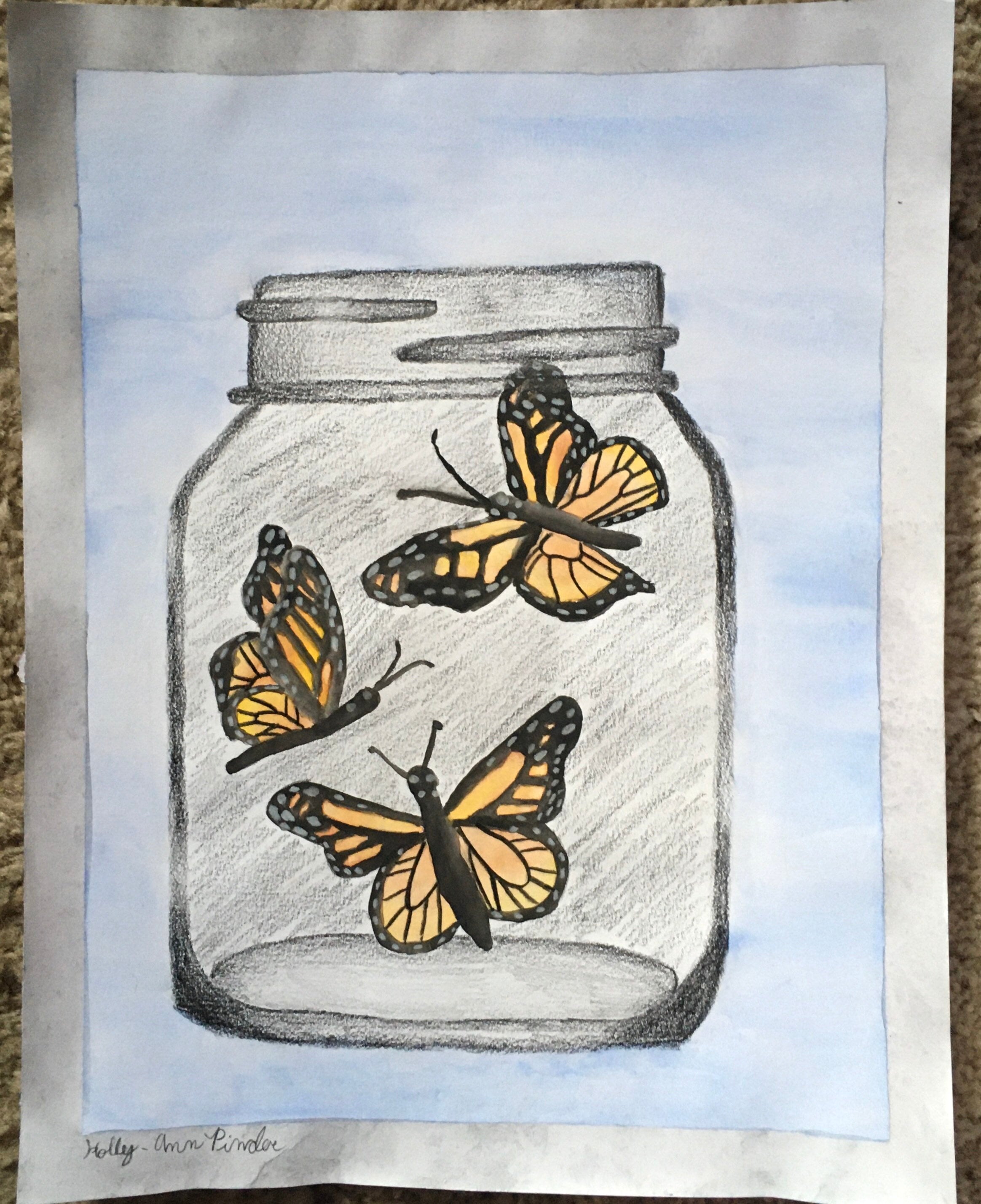 Dibujo de mariposas acuarela jarra Etsy