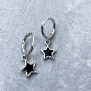 Star earrings silver 925, star hoop earrings, hoop earrings black star pendant, star jewelry, gothic hoop earrings, poison, minimalist boho