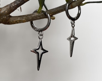 Creole star pendant * Star earrings silver * Grunge * Punk * Sterling silver 925 * Cross *Earring with star* Gothic* Gift* Elegance*