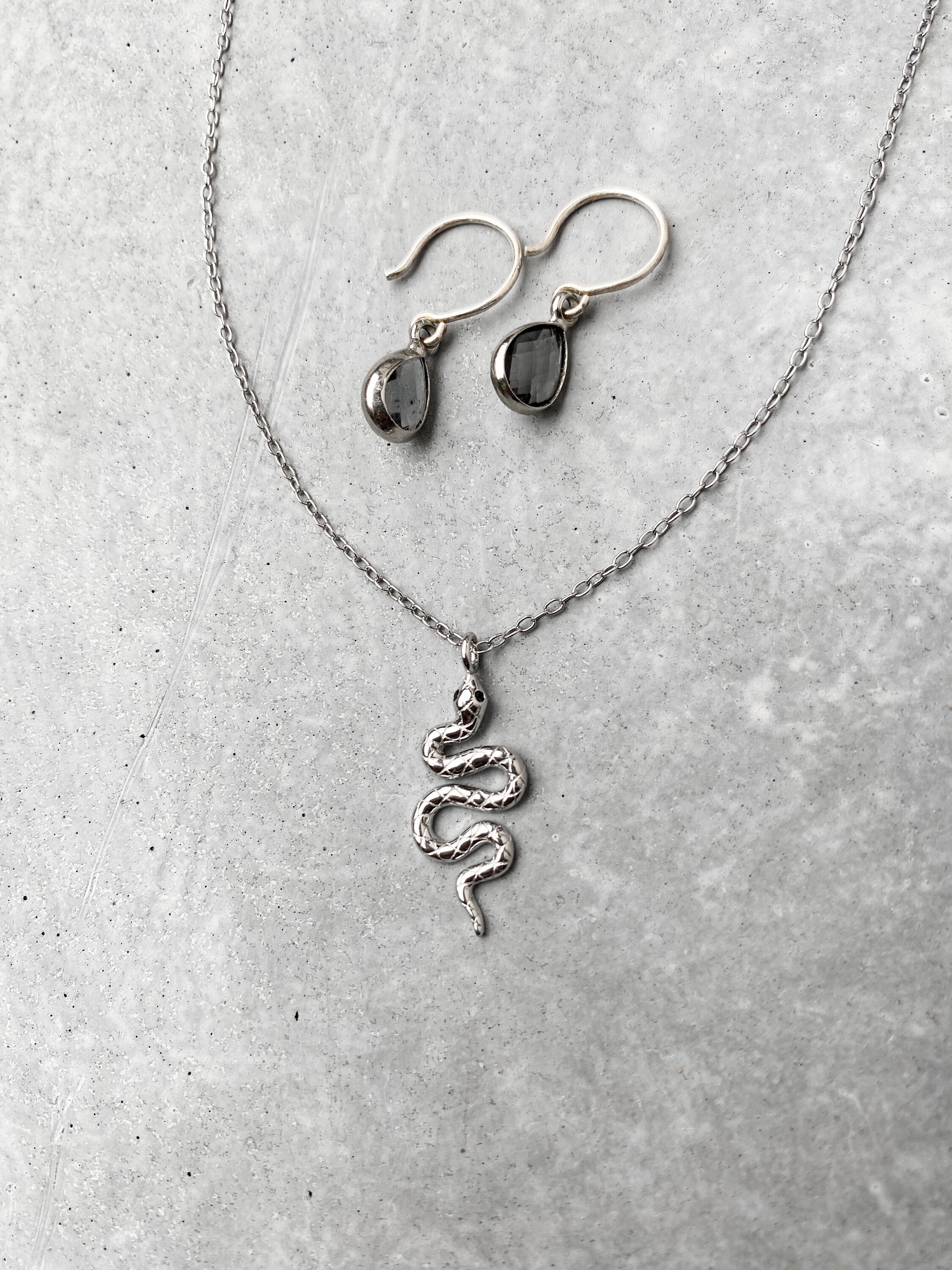 Snake Necklace Silver 925 Zirconia Black, Snake Chain, Snake