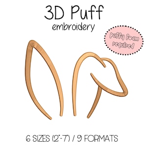 Easter Bunny Ears Embroidery 3D Puff Foam - 6 sizes (2&quot;-7&quot; in width) Instant Download - Digital Machine Embroidery Pattern