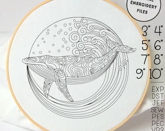 Whale Machine Embroidery Digital Files 8 sizes (3"-10") Line art Embroidery Sea Embroidery Animal embroidery