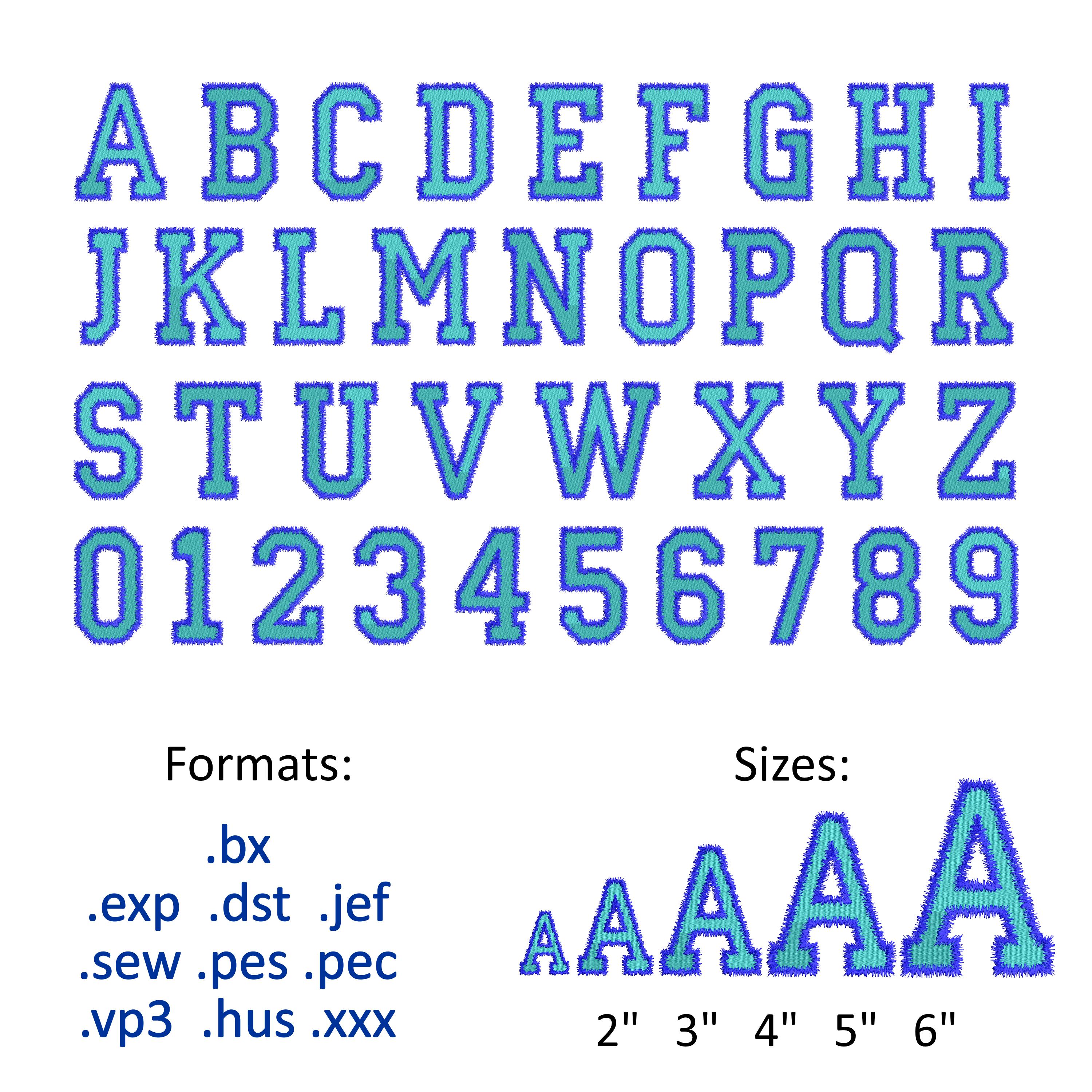 Machine Embroidery Font With Fluffy Outline | 5 Sizes (2-6 In) BX ...