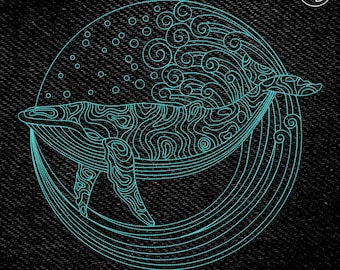 Whale Machine Embroidery 8 sizes (3&quot;-10&quot;) Line art Embroidery Sea Embroidery Animal Embroidery - Digital files