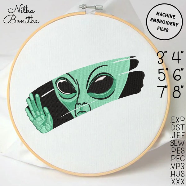 Alien Embroidery Design 6 sizes (3"-8") Space Embroidery - Instant Download - Digital Machine Embroidery Pattern