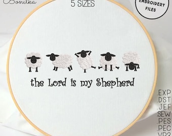 The Lord is My Shepherd Machine Embroidery Design, Psalm embroidery designs, Sheep embroidery files, Christian embroidery designs