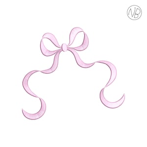 May include: A light pink bow with long, flowing ribbons. The bow is centered and appears to be made of a soft, textured material. The design is simple and elegant, set against a clean white background.