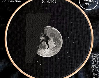 Moon and Rock Climber Embroidery Pattern 6 sizes (5"-10") Embroidery for dark textile - Instant Download - Digital Machine Embroidery Design