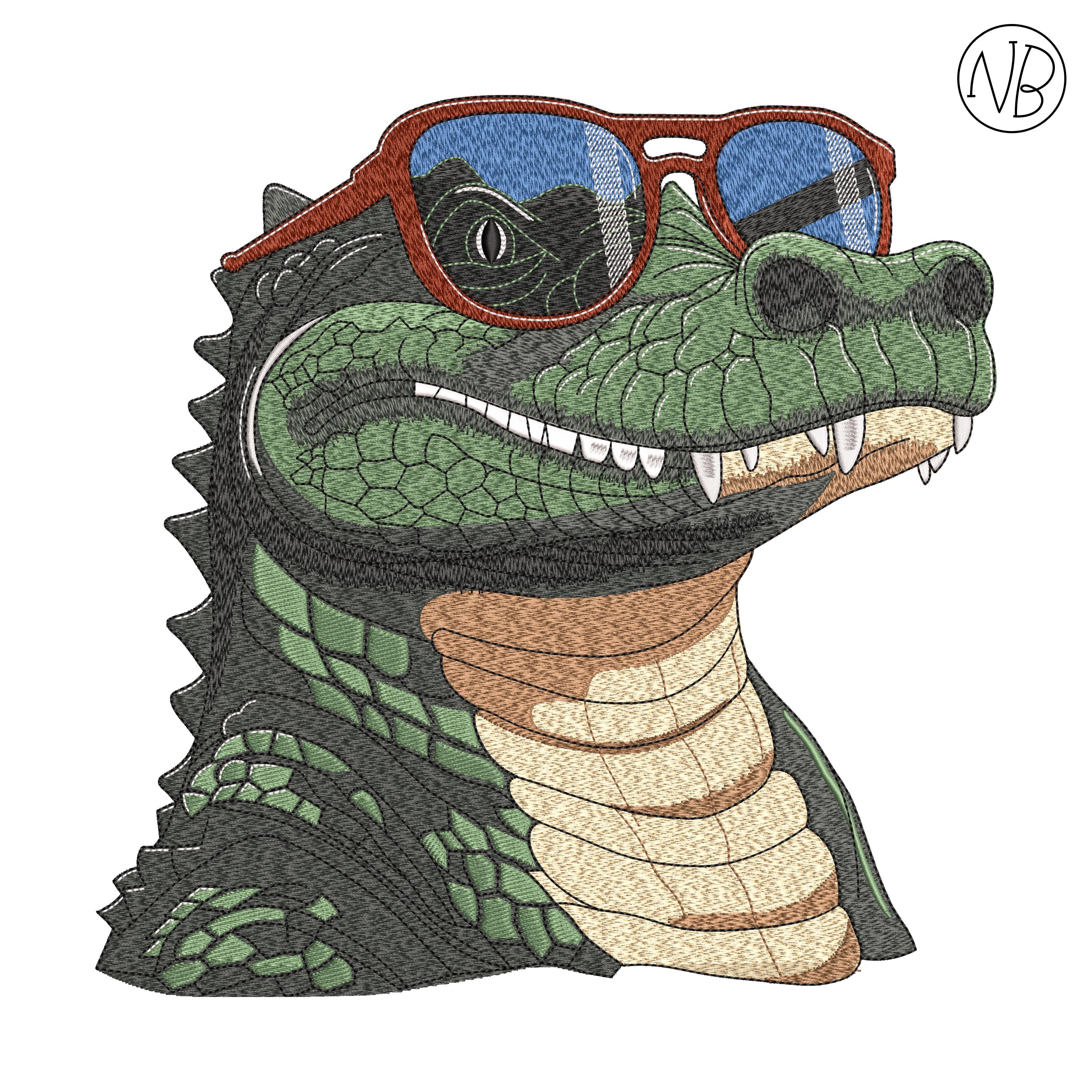 Crocodile with glasses Embroidery Design - 6 sizes (5"-10") Instant Download - Digital Machine Embroidery Design