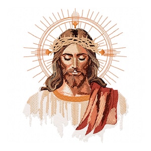 Diseño de bordado a máquina de cara de Jesús, bordado de halo de Jesús, Jesús realista, fe en Dios, Biblia cristiana, Espíritu Santo, Navidad, Pascua