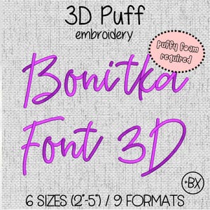 3D Puff FONT Máquina de Bordado Design 6 tamanhos (2"-5") + formato BX, Alfabeto Monograma Letras Manuscritas Script - Download Instantâneo