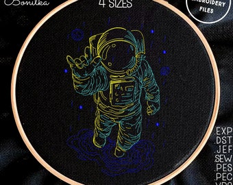 Astronauten-Stickmuster 4 Größen (5"-8") Weltraum-Stickmuster - Sofortiger Download - Digitales Maschinenstickmuster