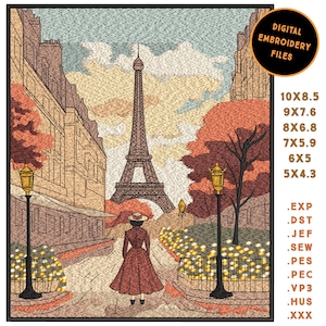 Paris machine embroidery design 6 sizes Eiffel Tower embroidery Street embroidery, Travel Embroidery, France Embroidery Instant Download