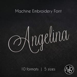 Police de caractères cursive pour broderie machine mariage, 5 tailles (1-4 pouces), format BX, alphabet élégant et fluide, écriture manuscrite.
