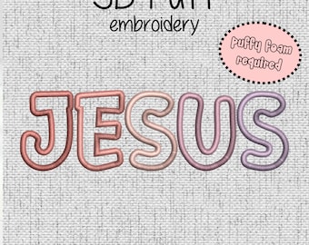 Jesus 3D Puff Foam Outline Embroidery Design - 7 sizes (4" - 10" in width) Instant Download - Digital Machine Embroidery Pattern