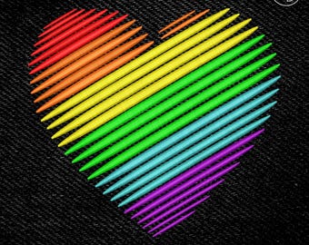 Rainbow Heart Embroidery Design 5 sizes (2&quot;-6&quot;) Love LGBT - Instant Download - Digital Machine Embroidery Pattern